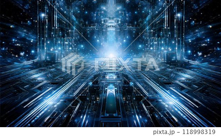 未来的なデジタル空間の光のトンネル4 未来的なデジタル空間の光のトンネル4 118998319