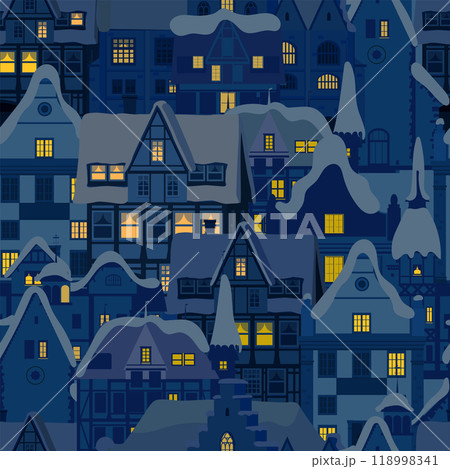Winter Christmas town seamless pattern 118998341