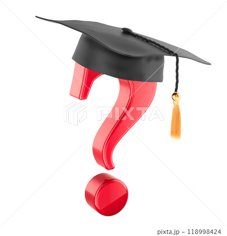 Question mark with graduation hat, 3D rendering Question mark with graduation hat, 3D rendering 118998424