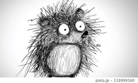 Anxious Hedgehog: A Whimsical Ink Illustration. Generative AI	 118999160