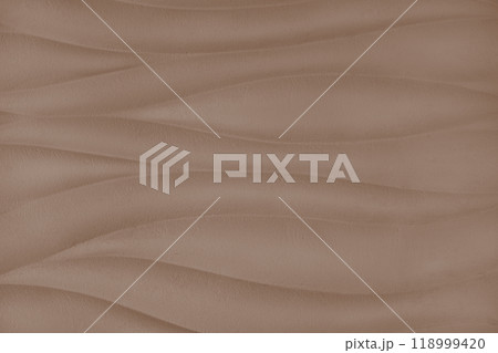 Plaster wall with volumetric relief surface wavy form pattern, brown gypsum texture panel. 118999420