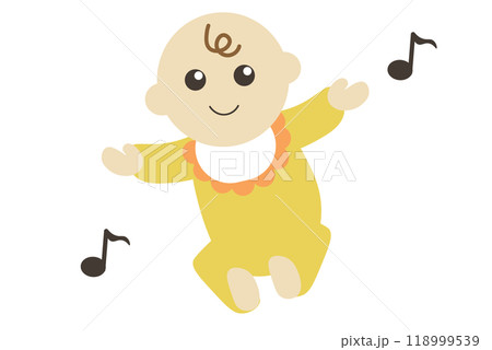 Illustration of a happy baby listening to music - Stock