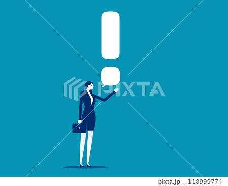 Story telling, speak out loud to draw attention and interest, fact important information or secret, businessman speaking with speech bubble as exclamation point. Caution and alert call concept 118999774