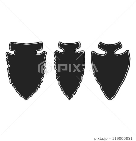 Illustration of stone arrow head. Design element for poster, card, banner, emblem, sign. Vector illustration 119000851