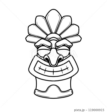 Illustration of tiki idol in monochrome style. Design element for poster, card, banner, emblem, sign. Vector illustration Illustration of tiki idol in monochrome style. Design element for poster, card, banner, emblem, sign. Vector illustration 119000915