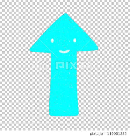 Cute hand-drawn illustration of an upward-pointing smiling arrow 119001823