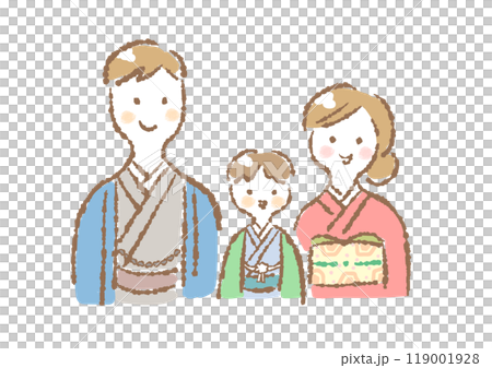 着物を着た家族3人の上半身イラスト(七五三・5歳/お正月) 着物を着た家族3人の上半身イラスト(七五三・5歳/お正月) 119001928