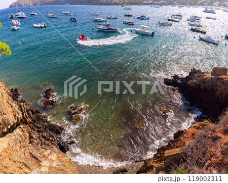 View of the coast of Cadaques on a sunny day, Catalonia, Spain 119002311
