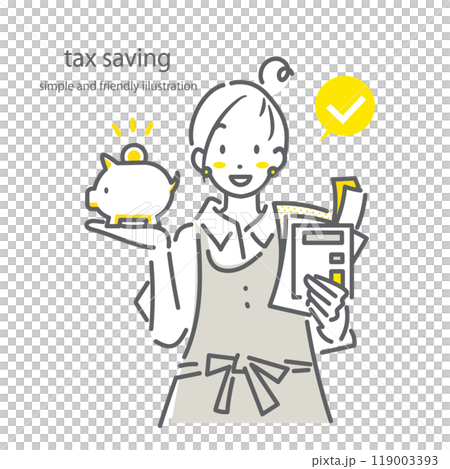 A self-employed woman who saves on taxes - Simple and stylish line drawing illustration 119003393