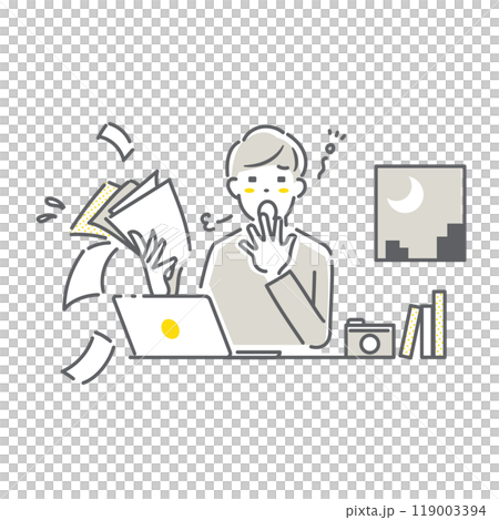 對報稅表感到壓力的自由工作者 — 簡單時尚的線條畫插圖 119003394