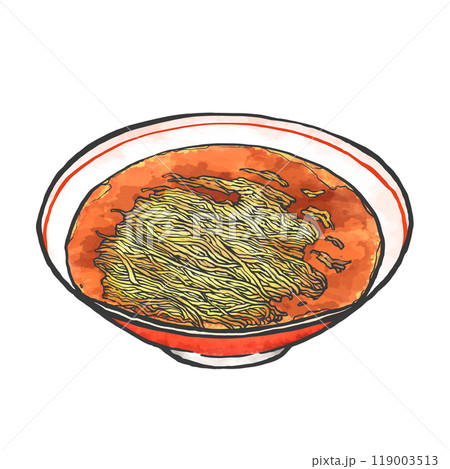醤油ラーメンの手書き筆絵風イラスト 119003513