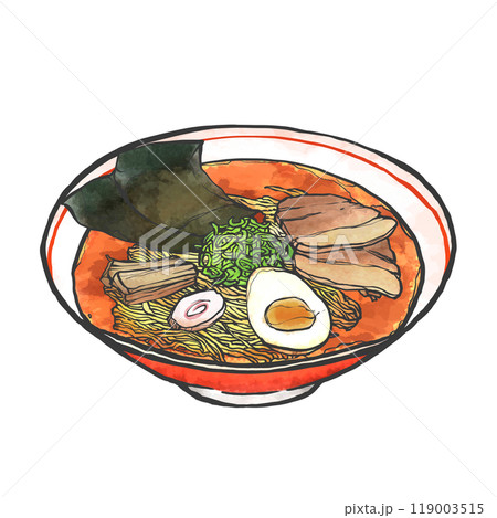 醤油ラーメンの手書き筆絵風イラスト 119003515