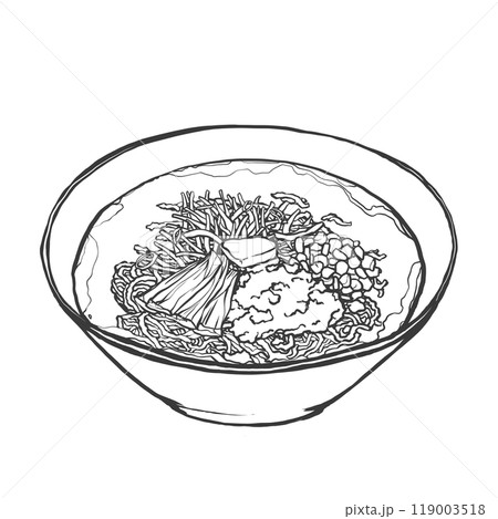 味噌ラーメンの手書き筆絵風イラスト 119003518