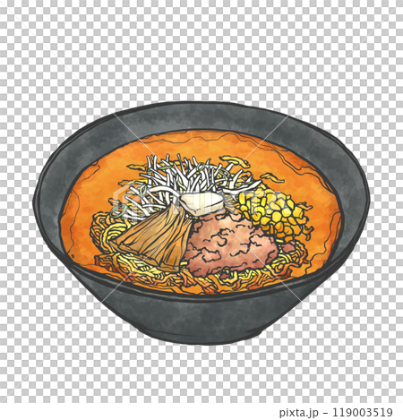 味噌ラーメンの手書き筆絵風イラスト 119003519