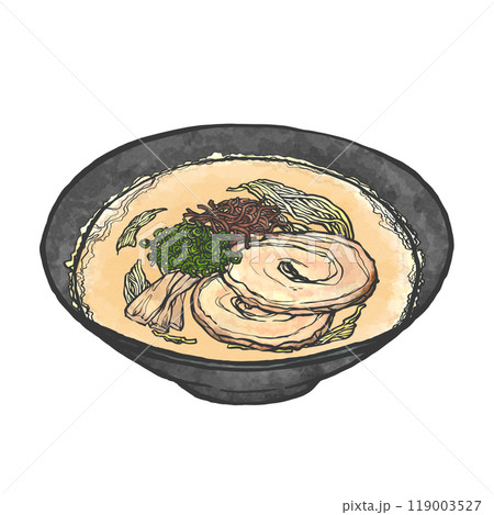 豚骨ラーメンの手書き筆絵風イラスト 豚骨ラーメンの手書き筆絵風イラスト 119003527