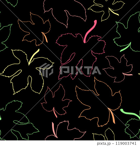 Seamless pattern with contours of fig leaves on a black background 119003741