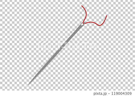 用短紅線穿線的銀色縫紉針的插圖 用短紅線穿線的銀色縫紉針的插圖 119004309