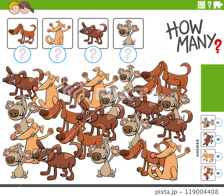 how many counting game with cartoon dogs animal characters 119004408