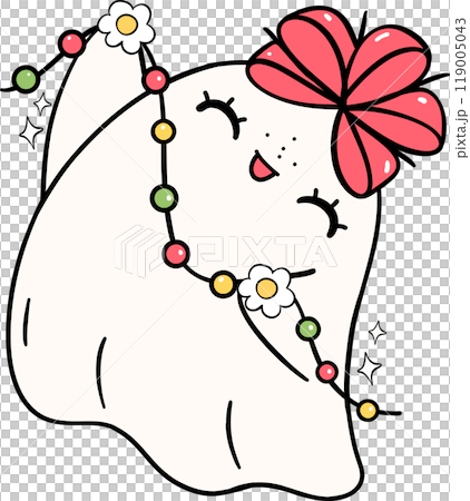 Festive Retro Groovy Christmas Ghost gift Cute Hand Drawn Cartoon Doodle Character 119005043