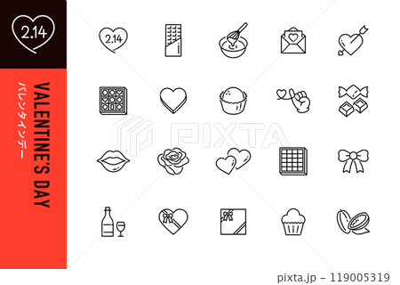バレンタインデーのシンプルなラインアイコンセット バレンタインデーのシンプルなラインアイコンセット 119005319