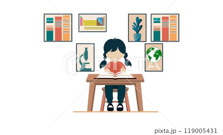 female student studying in the classroom, The student are studying or testing in the classroom, school teacher, School children in classroom at lesson, back to School, educational institution 119005431