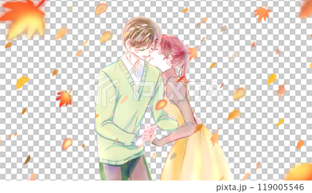 Men and women touching each other amid falling leaves 119005546