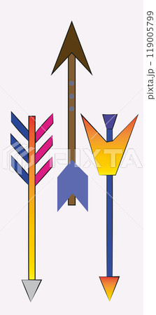 arrows, indian arrows, arrows with colored feathers 119005799