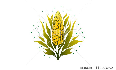 Fresh corn on the cob, Cartoon kernels maize. Green corncob with leaf, ear golden corn, grain sweetcorn, cob vegetable plant, white seed popcorn, Ear of corn 119005892