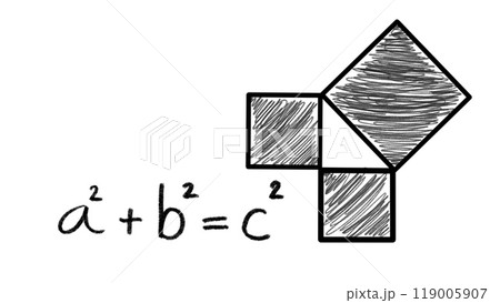 pythagorean theorem with right triangle, Pythagoras theorem triangle, Math formula, Handwritten, the square of the hypotenuse side is equal to the sum of squares of the other two sides 119005907