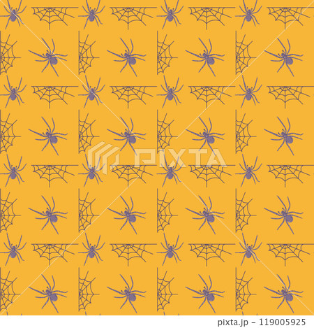 Yellow Halloween seamless pattern with spiders 119005925