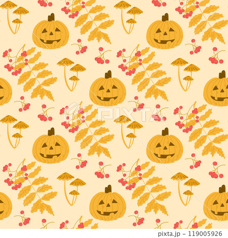 Cozy Halloween pattern with jack o lantern Cozy Halloween pattern with jack o lantern 119005926