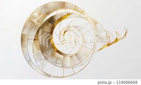 The golden ratio, shown by the Fibonacci spiral, is a key concept in art and design for its elegance and harmony. 119006608
