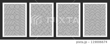 Fluid Line Circle and Wave Geometric Pattern Set. Optical Abstract Line Art for Posters, Flyers, and Brochures in A4 Format. 119006674