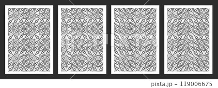 Dynamic Circle and Wave Seamless Pattern Collection. Bold Geometric Black and White Designs for A4 Posters, Flyers, and Brochures. 119006675