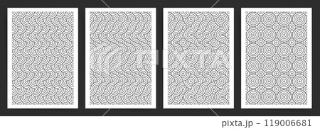 Curved Line and Keltic Runes Circle Seamless Pattern Collection. Black and White Geometric Designs for Posters, Flyers, and Brochures. 119006681