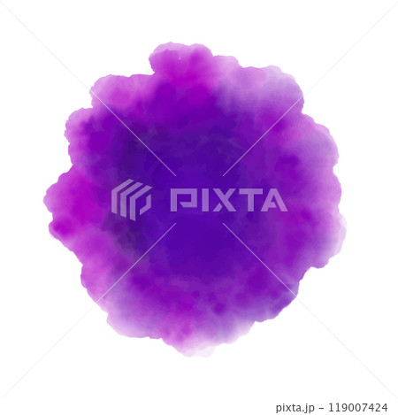 Vibrant rounded watercolor blotch in striking purple hue isolated on white background. Design element for creative projects. Vector illustration. 119007424