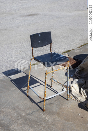 High chair with its shadow, Astrakeri, Corfu, Greece 119008113