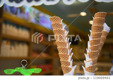 stack of waffle con displaying . 119009481