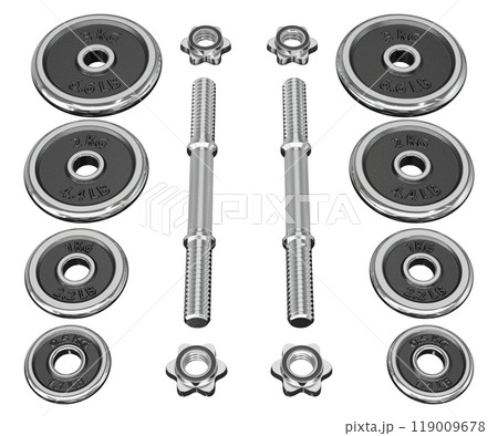Parts of cast iron chrome Adjustable Dumbbel, rod handle, weight plates 119009678