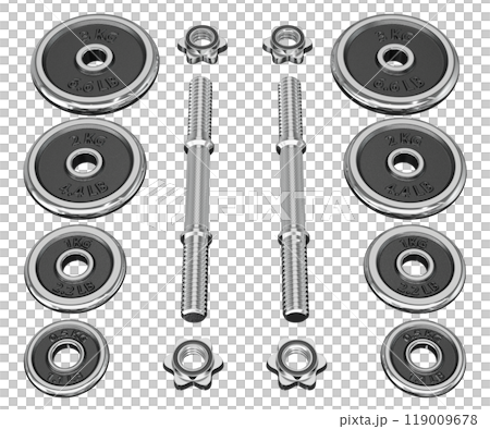 Parts of cast iron chrome Adjustable Dumbbel, rod handle, weight plates 119009678