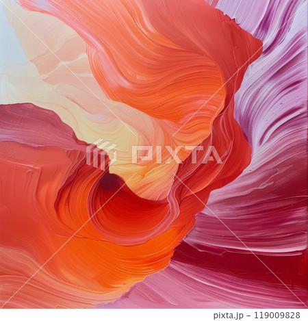 Vibrant colors dance across the canvas, with hues of orange and pink fluidly merging to create a captivating display that evokes warmth and motion found in nature Vibrant colors dance across the canvas, with hues of orange and pink fluidly merging to create a captivating display that evokes warmth and motion found in nature 119009828