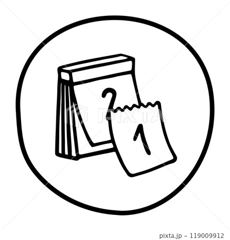 Doodle calendar with first page torn off icon or logo 119009912