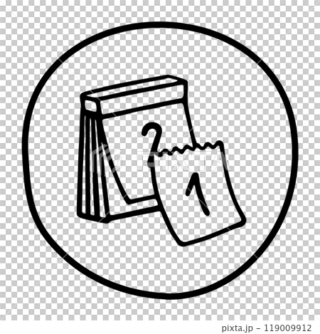 Doodle calendar with first page torn off icon or logo Doodle calendar with first page torn off icon or logo 119009912