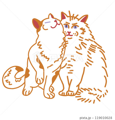 Cute cats couple Digital illustration Red and white cat on white background Cartoon flat illustration isolated on white background Lovely kitten Graphic element for design and website 119010028
