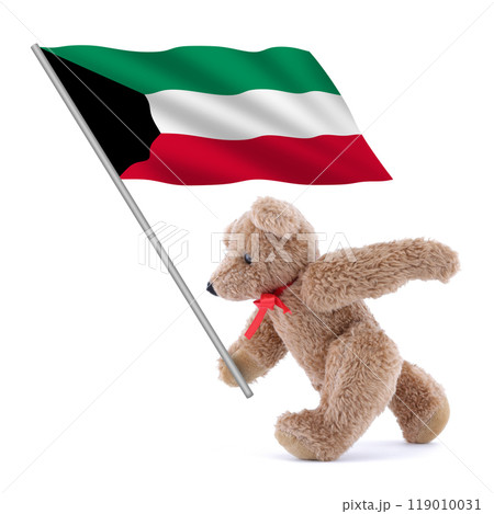 Kuwait flag being carried by a cute teddy bear 119010031