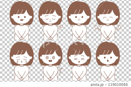 シンプルでかわいい女性の表情の線画イラストセット 119010088