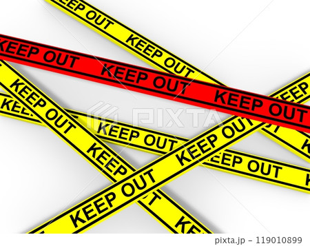 立入禁止　キープアウト　赤色ライン　立体モデル 119010899