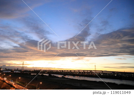 荒川風景・扇大橋、日暮里舎人ライナーと首都高速環状線【東京都足立区】 荒川風景・扇大橋、日暮里舎人ライナーと首都高速環状線【東京都足立区】 119011049