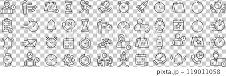 Vector monochrome line icon set about time management 119011058