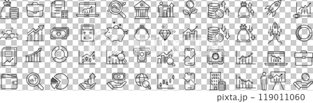 Vector monochrome line icon set about investment Vector monochrome line icon set about investment 119011060